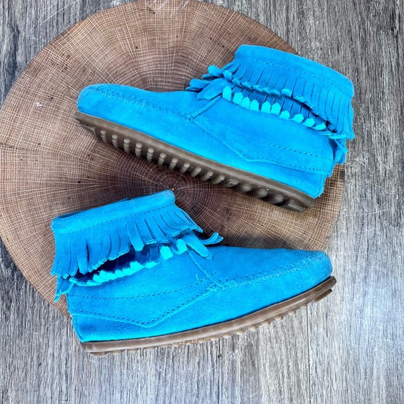 *Minnetonka | 244062 Kids' Double Fringe Side Zip Blue Boots Size 13 Toddler - Picture 5 of 16
